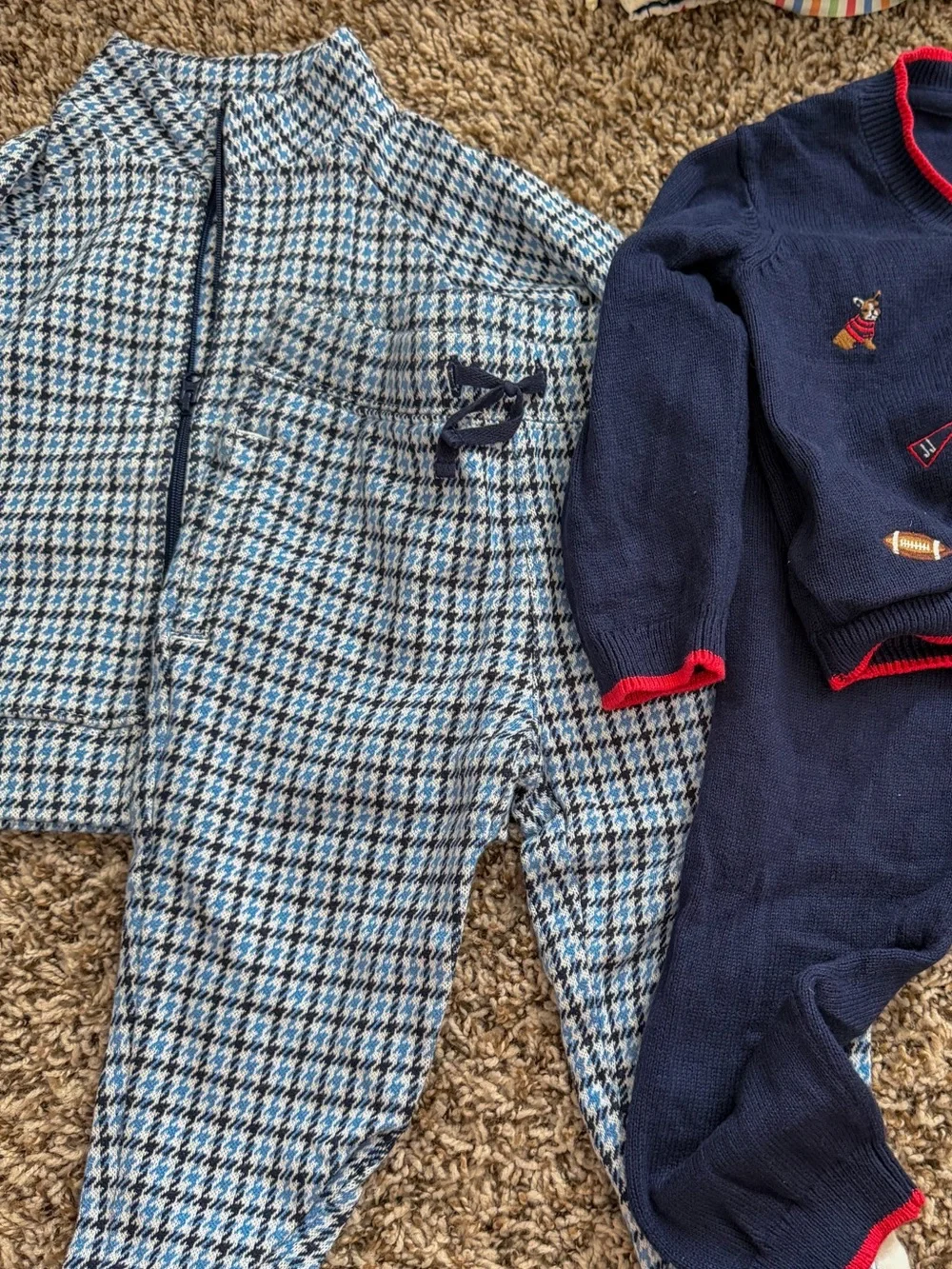 Janie and Jack Blue and Navy Plaid Kids Pajama Set - Zip Jacket & Jogger Pants